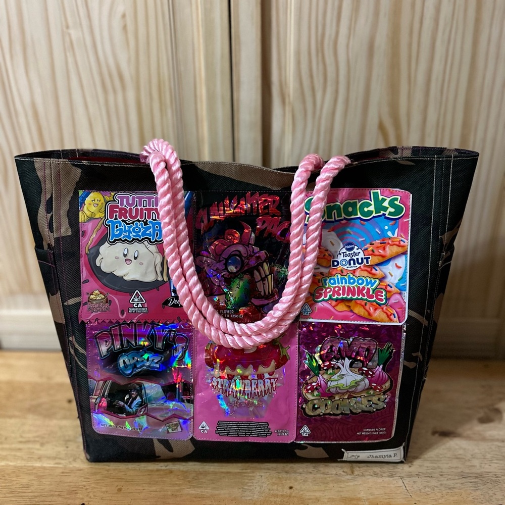 Camo Tote Bag with Pink Rope Handles